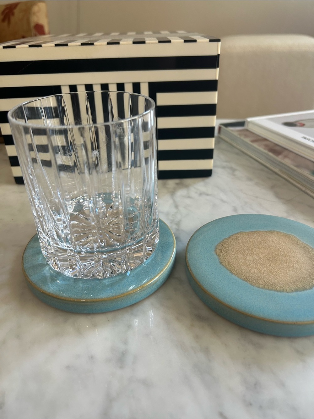 4 Stoneware Ceramic Agate Coasters with Cream Center